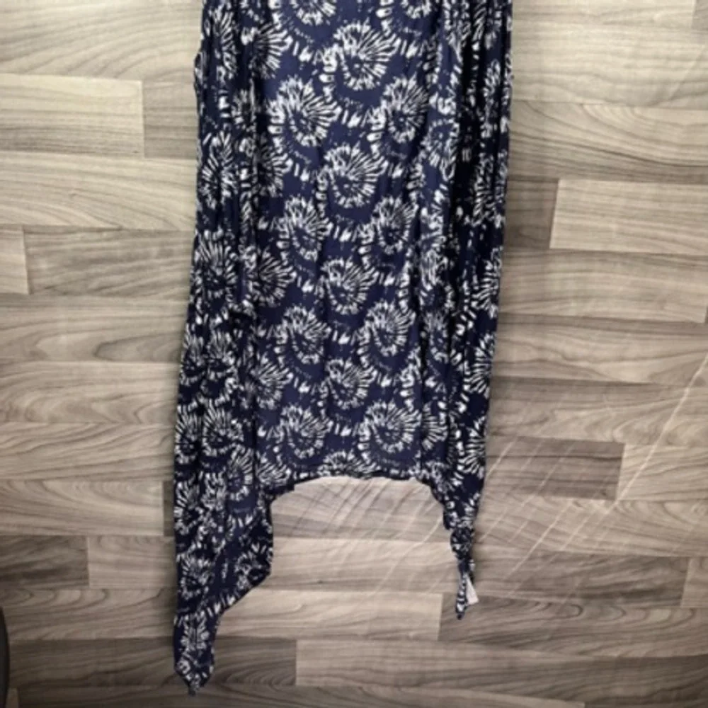 Ellos Womens Shrug‎ Blue White Tie Dye Sleeveless Open Front Fly Away Cover Up 0